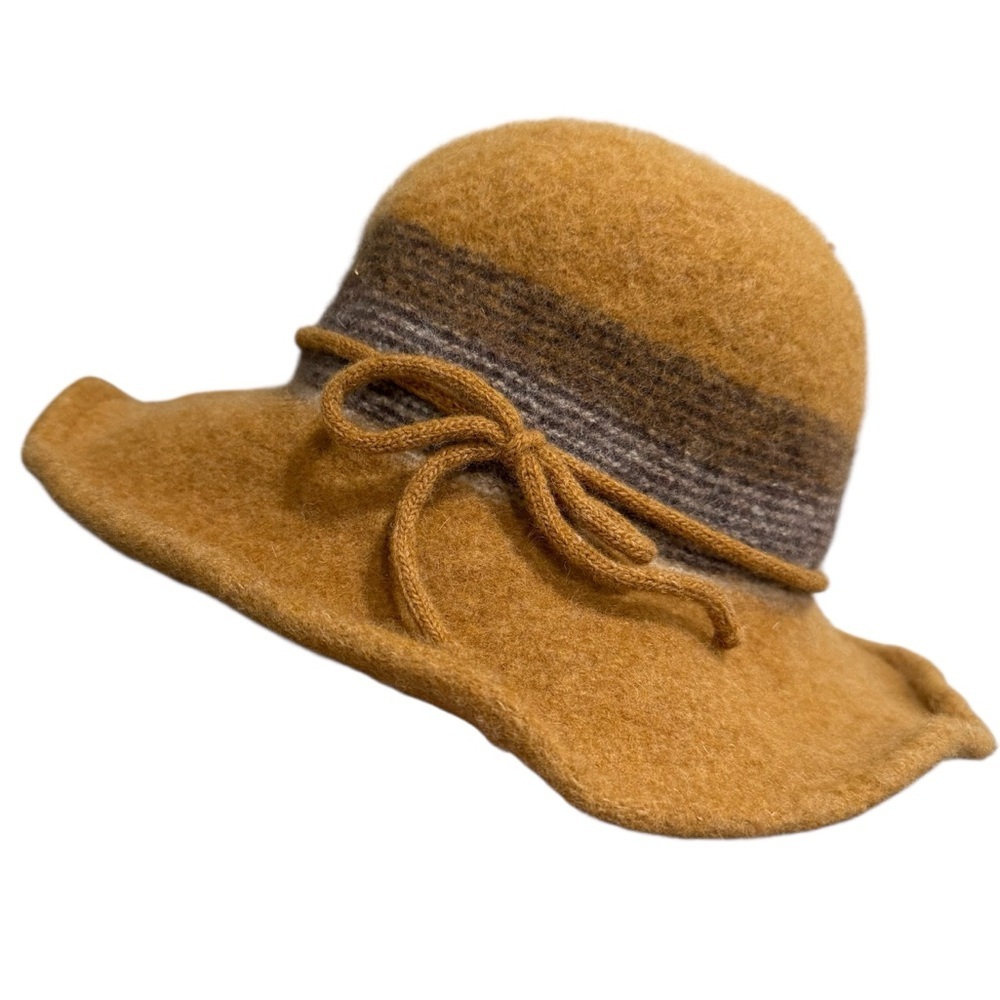 Wool Bucket Fedora Hat Stripe Detailed Wired Short Brim OSFM
